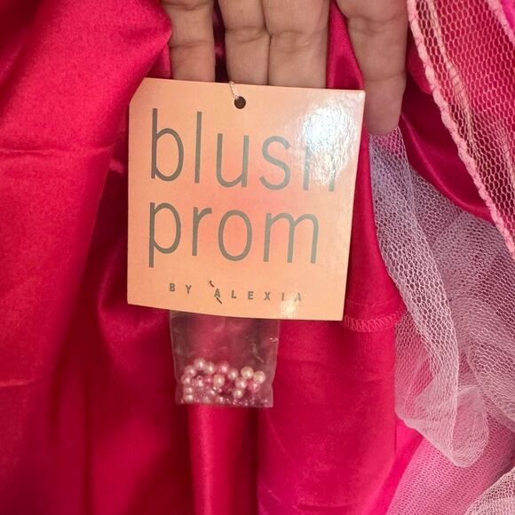 NWT Blush Prom by Alexia 9279 Hot Pink One-Shoulder Beaded Dress Sz 6 - Picture 9 of 16